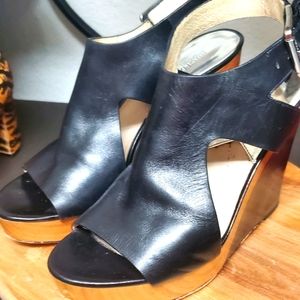 Micheal Kors Black Leather Wedges
